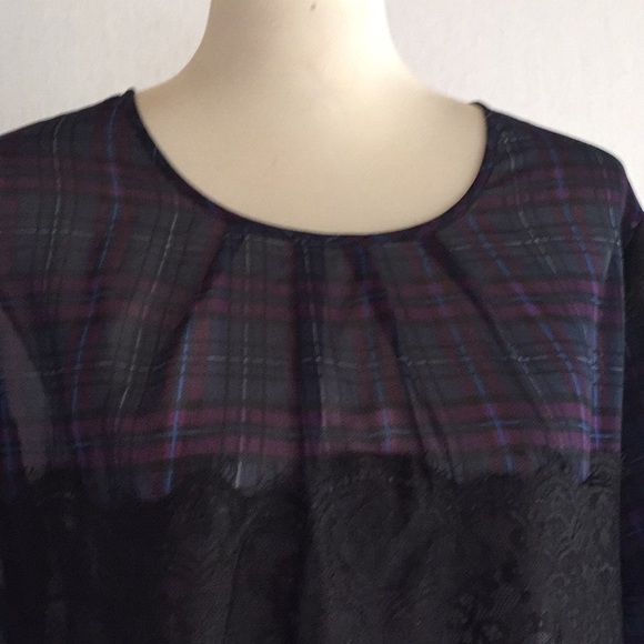 Kardashian Collection sheer chiffon lace plaid blouse - Picture 4 of 8